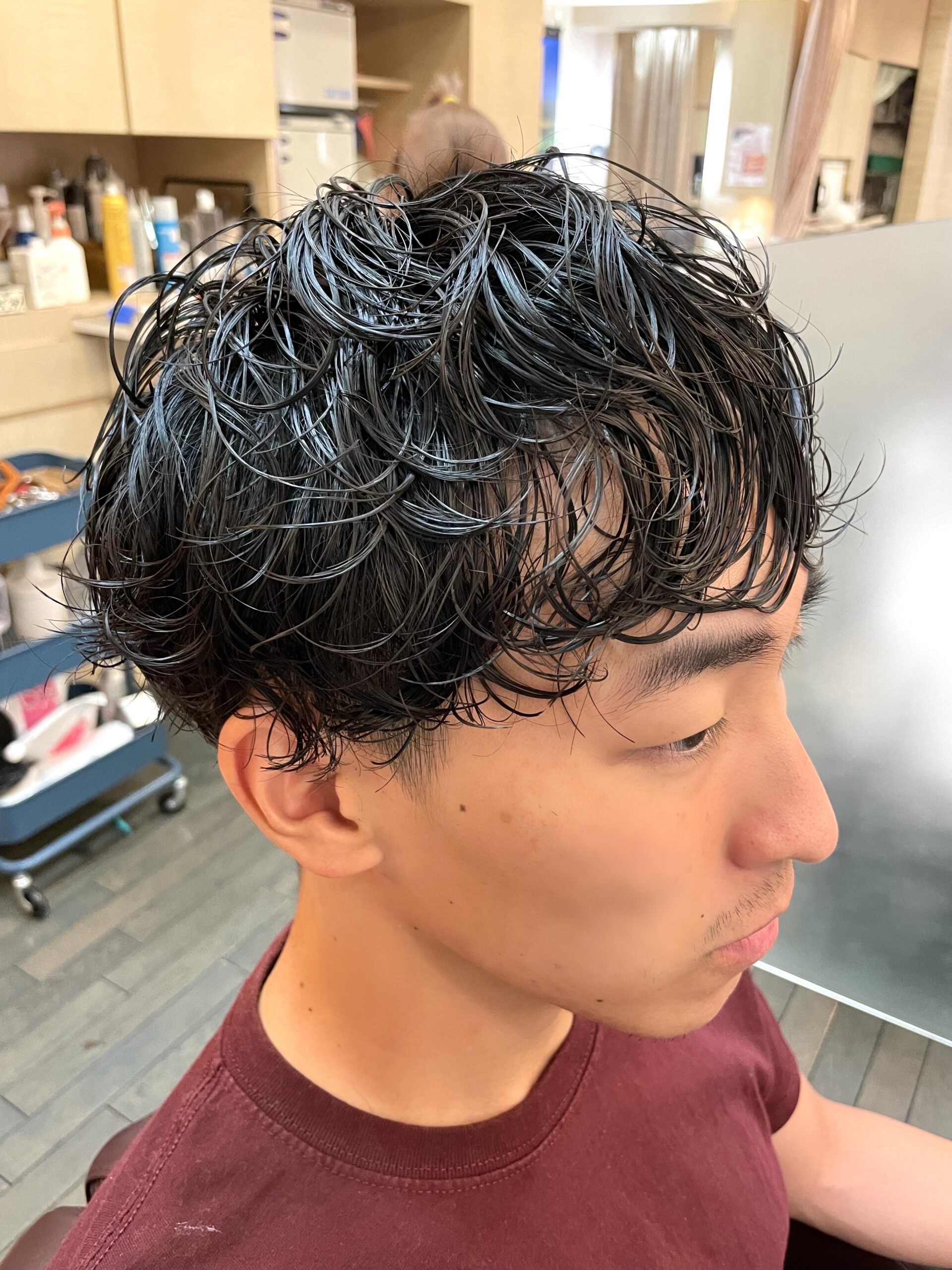 ナチュラルスパイラルパーマツーブロックマッシュ