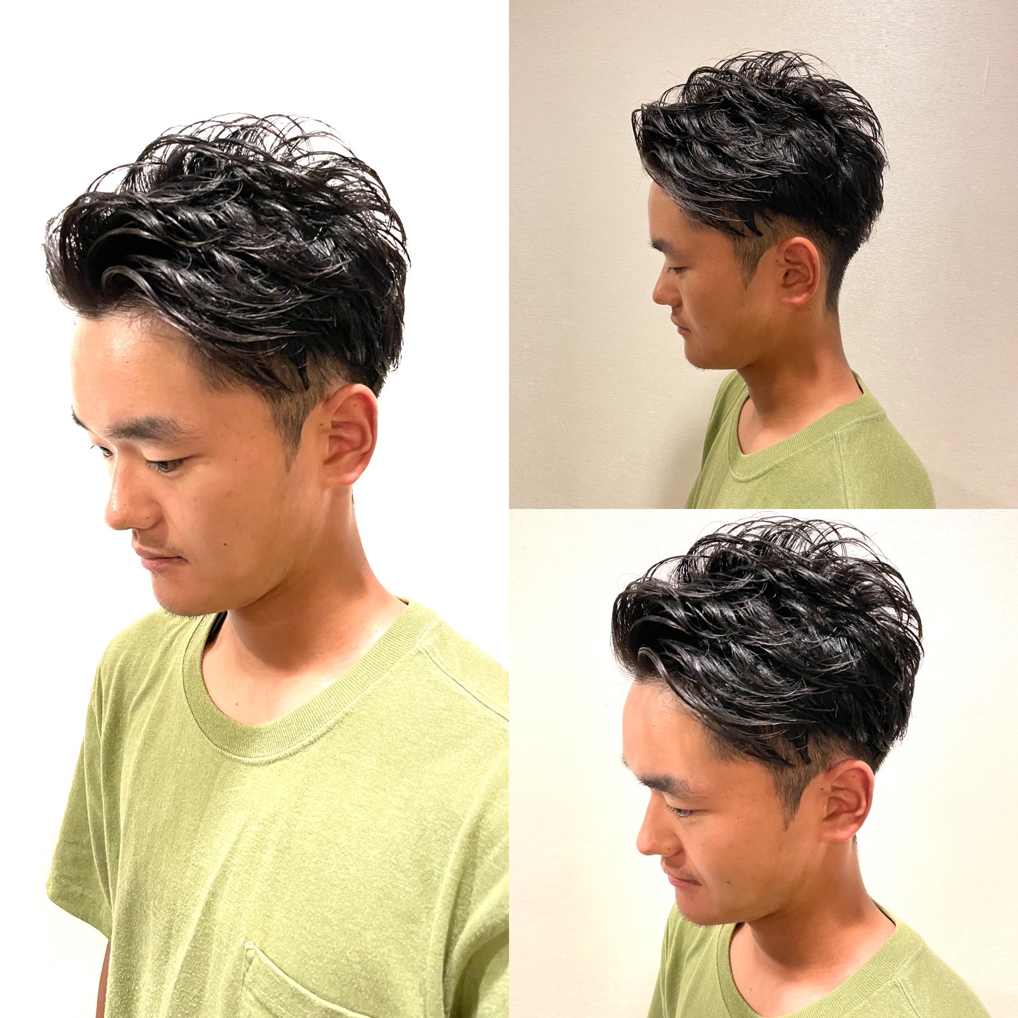 20代30代黒髪ツーブロックビジネスカジュアルパーマ刈り上げ